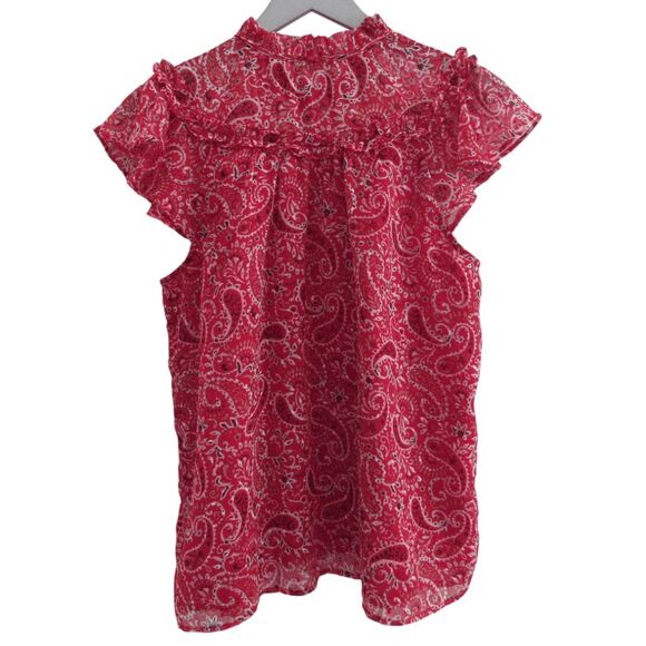 LOFT Red Paisley Lightweight Flowy Ruffle Top Sz M - Picture 4 of 5